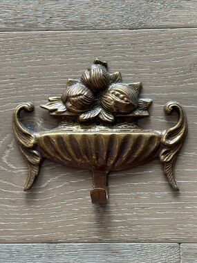Vintage Brass Floral Vase Wall Hook